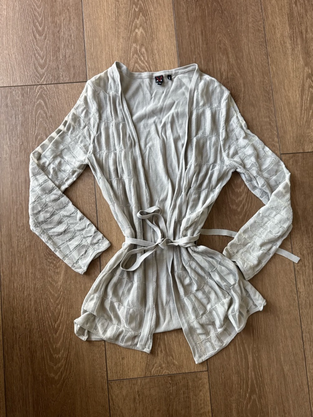 Y2K Ava Light Gray Open Knit Tie-Waist Cardigan